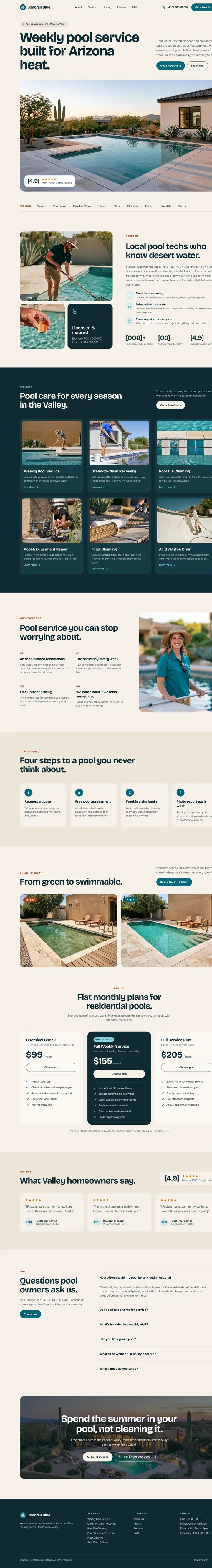 Ejemplo de página web para limpieza de piscinas en Phoenix, AZ