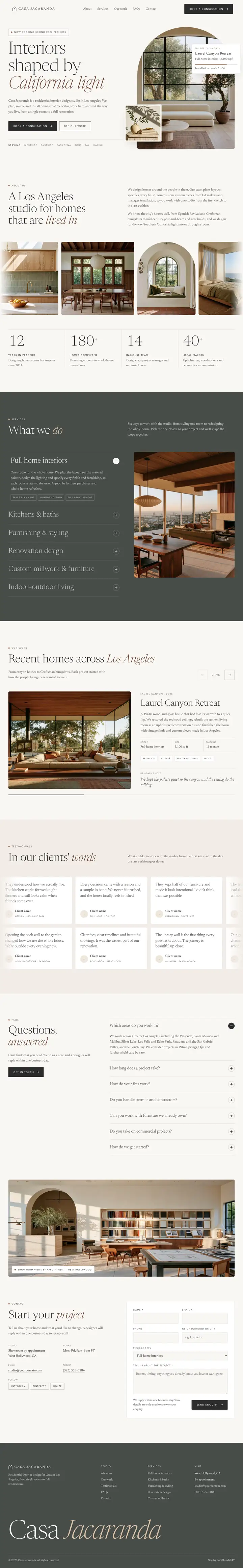 Ejemplo de página web para diseño de interiores en Los Angeles, CA